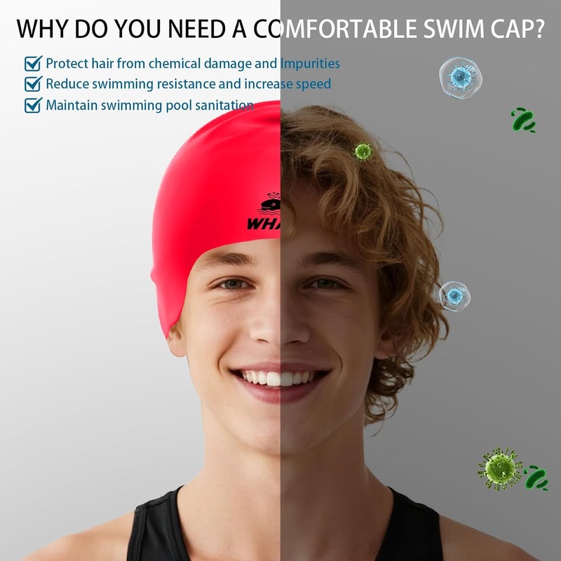 Whale Extra Large Swim Cap for Women Men Non-Slip, High Elasticity Keeps Hair Dry Unisex Large Size Suitable for Long Hair, Curly Hair and African Dreadlocks - Image 2